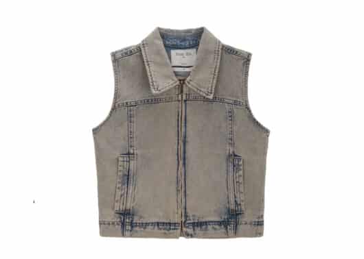 Matin Kim Slim Zip Up Denim Vest Beige VT004