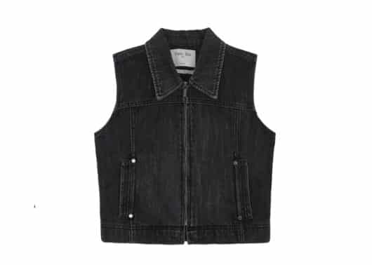 Matin Kim Slim Zip Up Denim Vest Black VT004