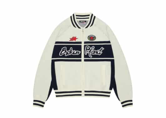 Broken Planet Racer Knit Zip-Up White Navy