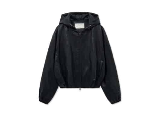 Matin Kim Faux Leather Hoody Crop Jumper Black JP026