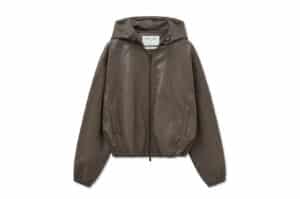 Matin Kim Faux Leather Hoody Crop Jumper Brown JP026