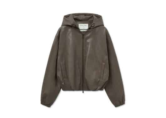 Matin Kim Faux Leather Hoody Crop Jumper Brown JP026