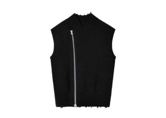 Matin Kim High Neck Logo Knit Zip Up Vest Black KV007