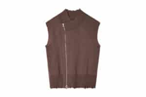 Matin Kim High Neck Logo Knit Zip Up Vest Brown KV007