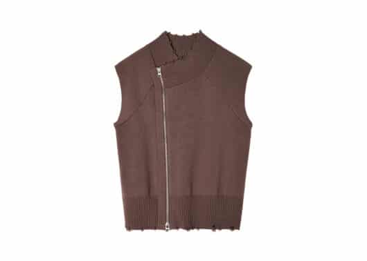 Matin Kim High Neck Logo Knit Zip Up Vest Brown KV007