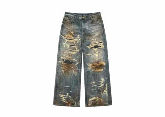 REGEN-ZONE-24FW-Destroyed-Spray-Washed-Denim-Pants-Blue