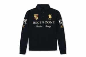 REGEN-ZONE-25FW-SIAU-Vintage-Racing-Gold-Foil-Polo-Long-Sleeve-Tee-Black