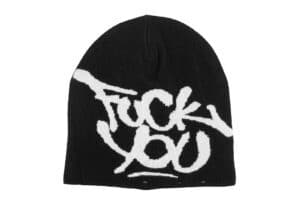 REGEN-ZONE-25SS-RIOT-Slogan-Two-Tone-Knitted-Beanie-Black