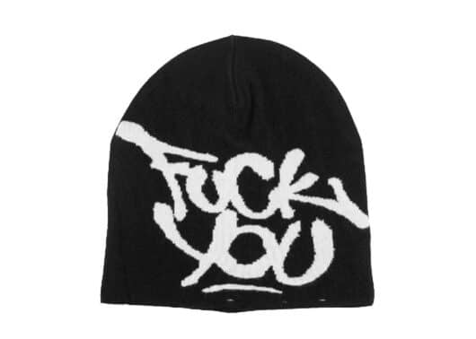 REGEN-ZONE-25SS-RIOT-Slogan-Two-Tone-Knitted-Beanie-Black