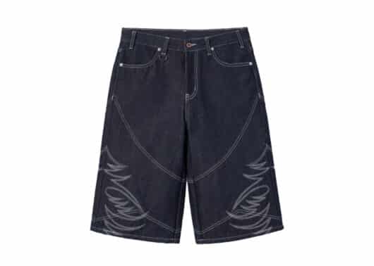 REGEN-ZONE-25SS-RIOT-Western-Armor-Embroidery-Patchwork-Denim-Shorts-Dark-Navy