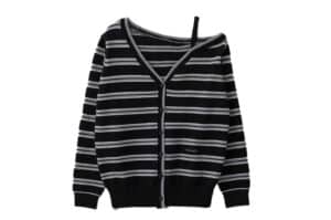 Rolarola-One-Off-Shoulder-Stripe-Wool-Blended-Cardigan-Black