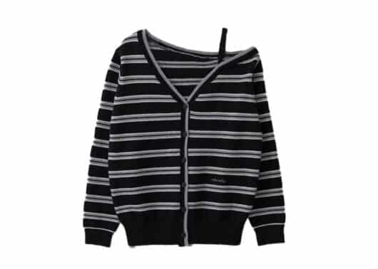 Rolarola-One-Off-Shoulder-Stripe-Wool-Blended-Cardigan-Black