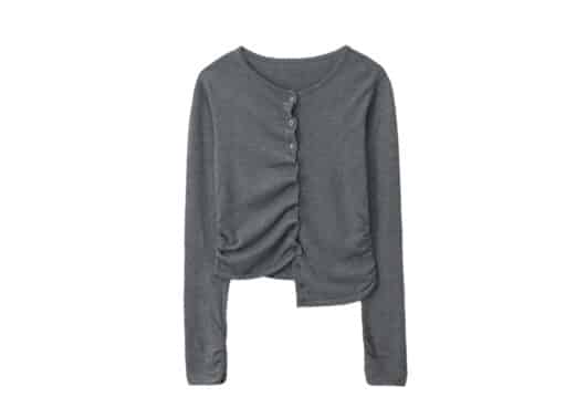 Rolarola Shirring Button Unbalance Cardigan Gray