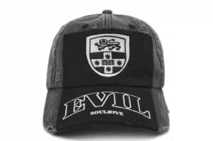 SOULDIVE-24FW-Patch-Badge-Destroyed-Cap-Dark-Grey