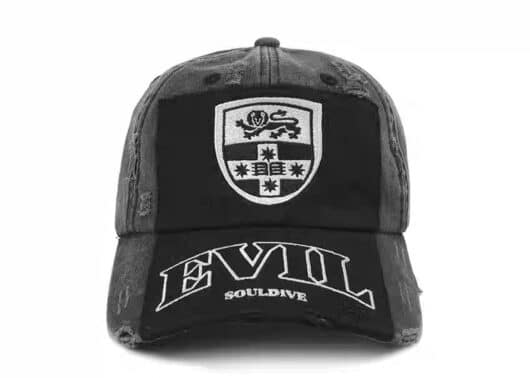 SOULDIVE-24FW-Patch-Badge-Destroyed-Cap-Dark-Grey
