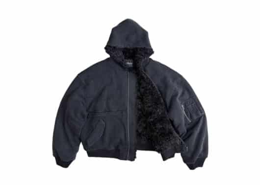 UNKNOWNWORLD Distressed Fur Bomber Hooded Jacket Black UN241101
