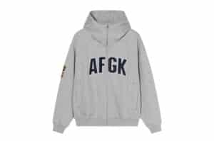A-Few-Good-Kids-Badge-Embroidery-Stand-up-Collar-Zip-Up-Hoodie-Grey