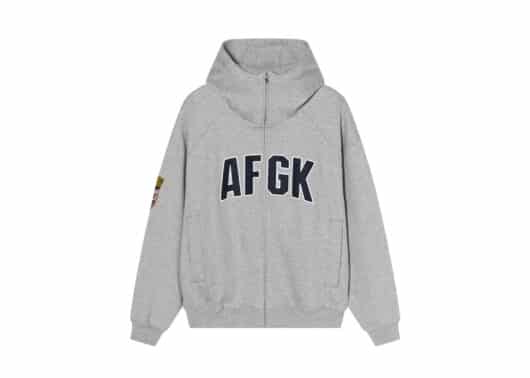 A-Few-Good-Kids-Badge-Embroidery-Stand-up-Collar-Zip-Up-Hoodie-Grey