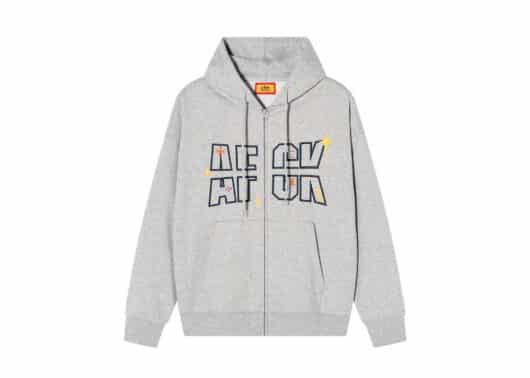 A Few Good Kids Ethnic Embroidered Broken Letter Zip Up Hoodie Grey