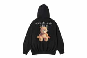 ADLV Ac Bear Basic Logo Zip Up Hoodie Black Back View