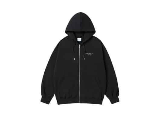 ADLV Ac Bear Basic Logo Zip Up Hoodie Black Front View