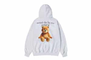 ADLV Ac Bear Basic Logo Zip Up Hoodie Grey Back View