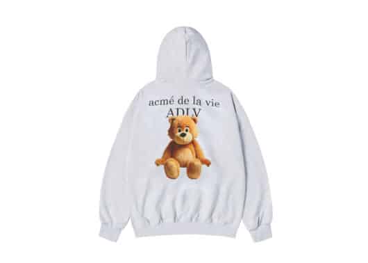 ADLV Ac Bear Basic Logo Zip Up Hoodie Grey Back View