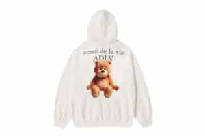 ADLV Ac Bear Basic Logo Zip Up Hoodie White Back View