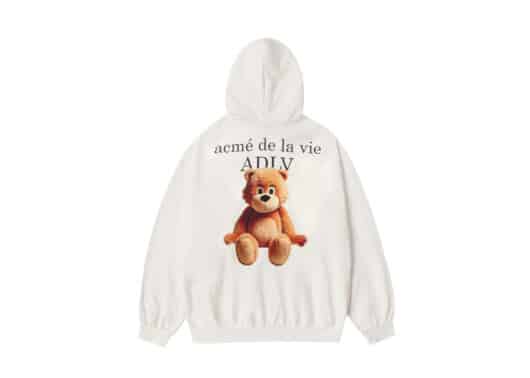 ADLV Ac Bear Basic Logo Zip Up Hoodie White Back View