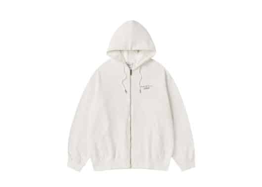 ADLV Ac Bear Basic Logo Zip Up Hoodie White Front View