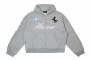 Haonanhuang-War-Horse-Embroidered-Zip-Up-Hoodie-Grey-H877