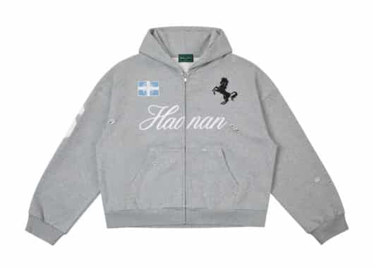 Haonanhuang-War-Horse-Embroidered-Zip-Up-Hoodie-Grey-H877