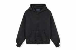 Matin Kim Back Logo Washed Hoody Zip Up Charcoal JP534 (M) Front View