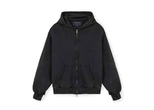 Matin Kim Back Logo Washed Hoody Zip Up Charcoal JP534 (M) Front View