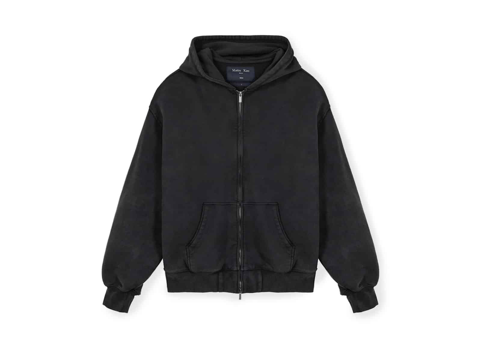 Matin Kim Back Logo Washed Hoody Zip Up Charcoal JP534 (M) Front View