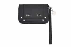 Matin Kim Steel Logo Rivet Compact Wallet Black WL025 Front view