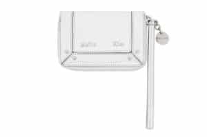 Matin Kim Steel Logo Rivet Compact Wallet Silver WL025 Front View