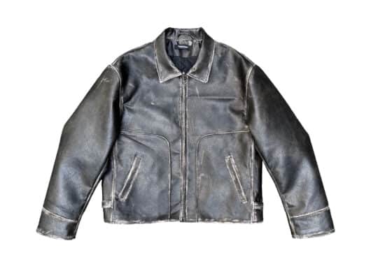 UNKNOWNWORLD Distressed Leather Jacket Brown Black UN224-103104