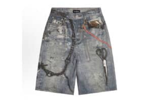 Haonanhuang Scissors Digital Printing Denim Shorts Blue H621 Front View