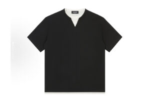 Haonanhuang Two Piece V-neck Tee Black H697 Front view