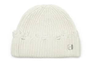 Matin Kim Damage Point Ribbed Beanie Ivory BN009