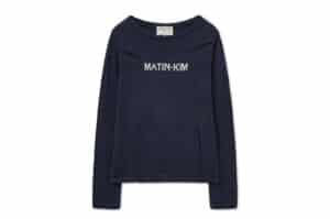Matin Kim Glitter Slim Logo Knit Top Navy PO015