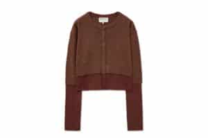 Matin Kim Layered Texture Knit Cardigan Brown CD023 Front View