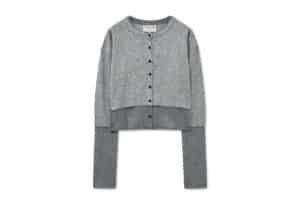 Matin Kim Layered Texture Knit Cardigan Grey CD023 Front View