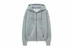 Matin Kim Raw Cut Applique Hoody Zip-Up Grey JP053