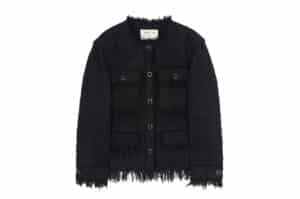 Matin Kim Two Way Collarless Tweed Jacket Black JK008 Front View