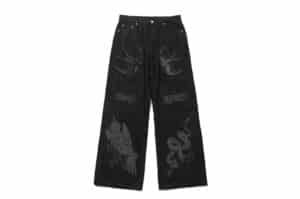 SONGAADON Tattoo Laser Burnt Jeans Black