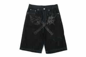 SONGAADON Weapon Laser Burning Denim Shorts Black