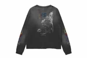 SOULDIVE Blue amp; Red Flame Graphic Long Sleeve Tee Faded Black Back View