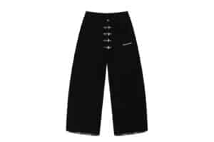 A Few Good Kids Button Curved Wide Leg Pants Black Front View